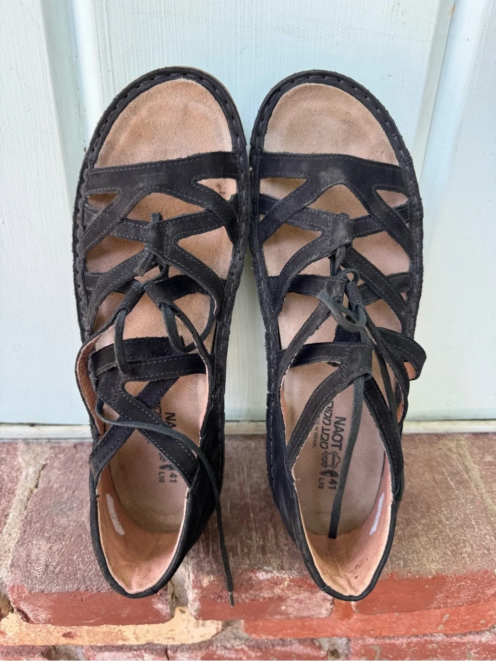 Naot Yarrow Sandals black leather comfort made in Israel 10, 10.5